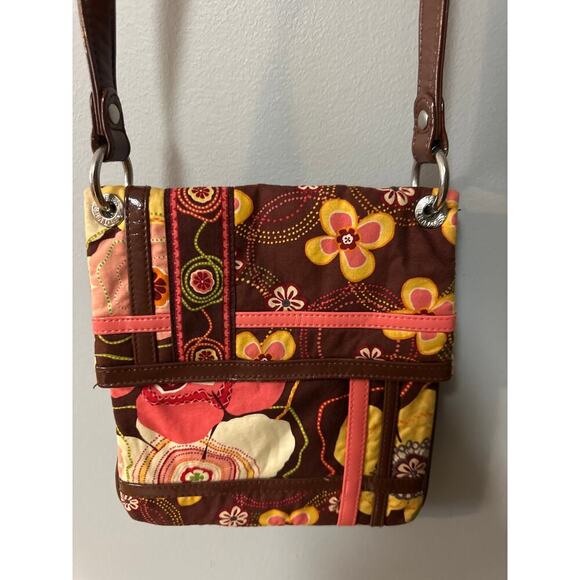 Vera Bradley Brown Floral Crossbody Purse • Small Quilted Messenger Hipster Bag - Picture 2 of 8